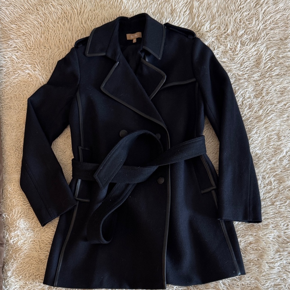 Elegant Black 100% Wool Trench Coat for Women